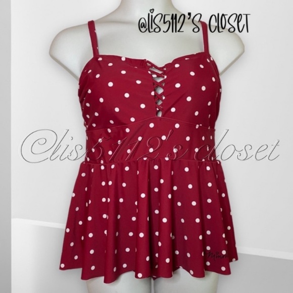 Torrid Disney Minnie Mouse Red Dot Retro Lattice Peplum Swim Dress Swimsuit 3X - Picture 3 of 16